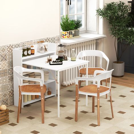 Tavolo da pranzo pieghevole 78.5x91x93 cm bianco in legno con ripiani salvaspazio e design salvaspazio (1/5)