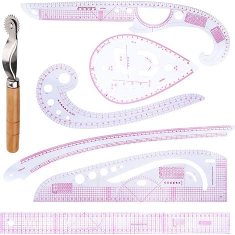 Règle couturière pliable 7 pièces, courbes/échelles, patronnage/modélisme textile (1/4)