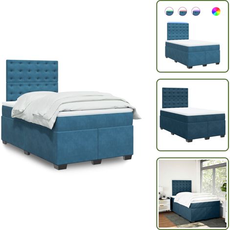 Sommier à lattes de lit et matelas bleu 120x190 cm velours - Lit Plateforme - Lit Design - Lit Moderne - Lit Velours - Lit Avec Éclairage Led (1/5)