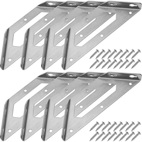 8 pièces Connecteurs d'équerre en acier inoxydable, bride triangulaire, support d'étagère lourd, plaque de réparation pour placard et chaise (1/5)