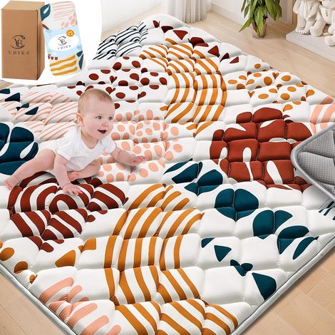 Tapis de Jeu pour Sol, 109x109cm Pliable Grand Tapis Antidérapant Épais, Tapis Doux Portable, Lavable en Machine Tapis de Jeu (Feuilles Boho) (1/5)