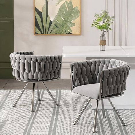 Fauteuil de salle à manger pivotant 360° en velours gris (1/5)