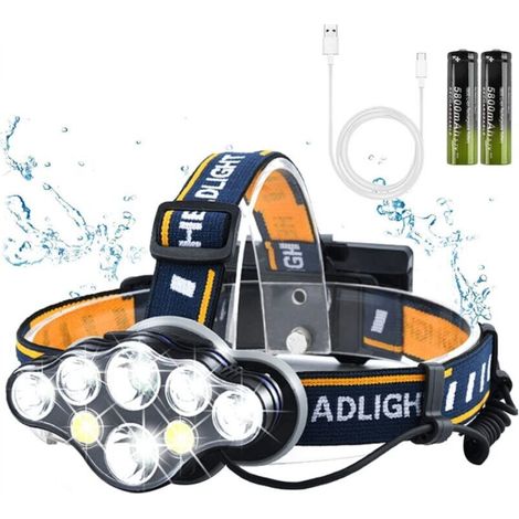 Rechargeable LED Headlamp, Ultra Powerful 8-LED Flashlight, Waterproof and Lightweight Head Torch, Perfect for Camping, Fishing, Caving, Jogging and Hiking [Energy Class A+++] (1/5)