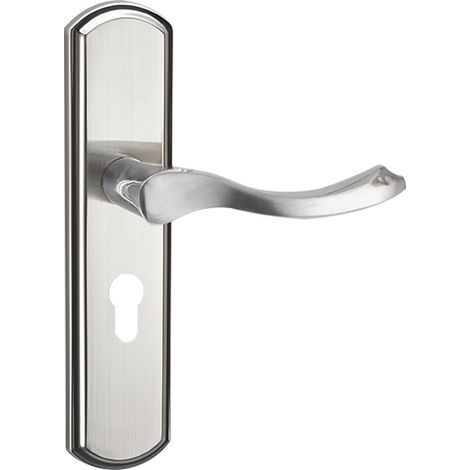 JSSEVN - Juego de manijas blindadas para puertas con placa trasera + manilla para puertas de entrada (para cilindro europeo), color plata. (1/4)