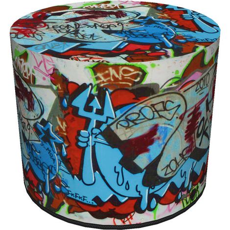 Pouf decorativo, Bertoni, stampa graffiti - pouf rotondo per soggiorno, ingresso, cilindro 40 cm, elegante, cerniera, lavabile (1/5)