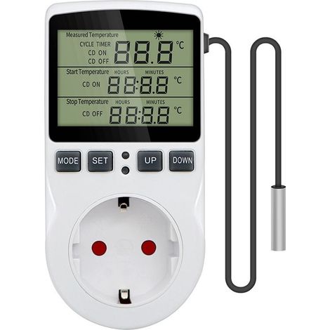 Régulateur de température interrupteur de température 230 V avec minuterie et prise de sonde interrupteur de thermostat pour serre terrarium aquarium germination des graines de serre chauffage refroid (1/5)