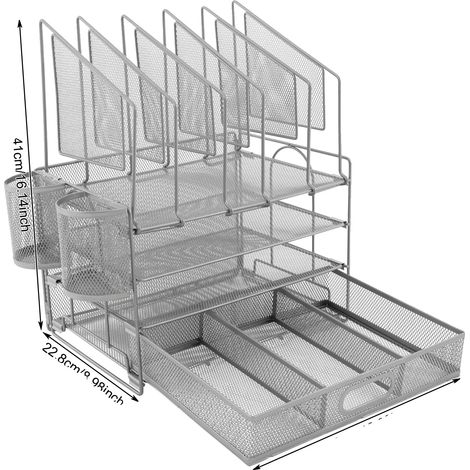 Organisateur de Bureau, Construction Durable, Design de Rangement Efficace, Argent (1/2)