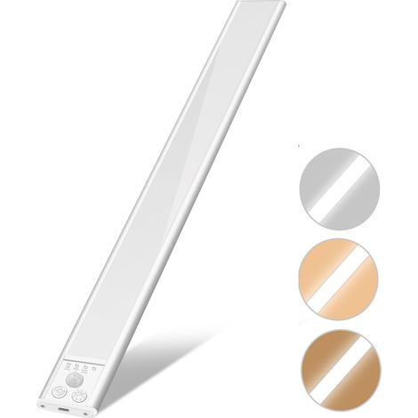Éclairage magnétique sous meuble, intensité variable 3 couleurs, lampe de penderie à piles,lampe de placard LED rechargeable avec capteur (1 pc, 20cm)