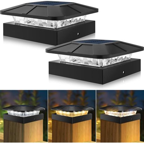 Lot de 2 lampes solaires à 3 modes, 10 x 10 cm, pour poteaux de clôture et poteaux en bois ou en vinyle, étanche, décoration de jardin (1/5)