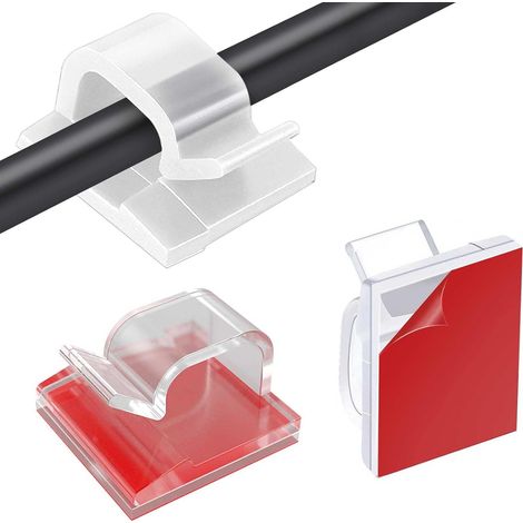 100 Pièces Attache Cable Adhesif, Clips Câbles pour Ordonnée des Câbles, Attache Câble Auto Collant, Cavalier Cable Electrique pour Organiseur de Fils Electriques TV, Maison (Transparent) (1/5)