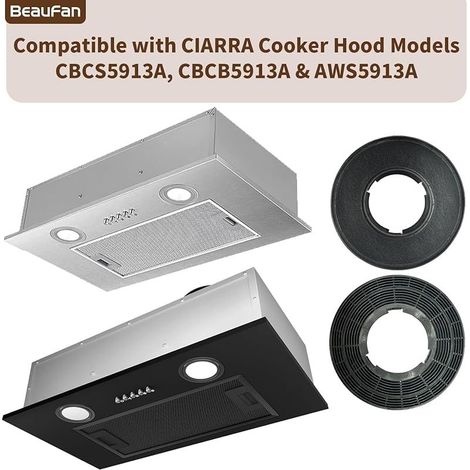 Lot de 4 filtres à charbon actif CBCF005 compatibles avec le CIARRA CBCB5913A et la hotte aspirante intégrée CBCS5913A (1/4)