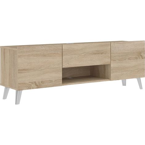 CALICOSY - Meuble TV 2 portes 1 tiroir Brighton 2 - L140 cm x 46,5 cm (1/3)