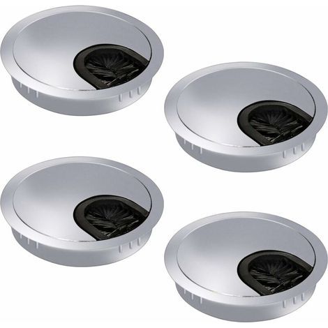 Set of 4 60mm cable grommets - Cable management - Desktop trunking with brush seal for office/desk/worktops - Metal (1/5)
