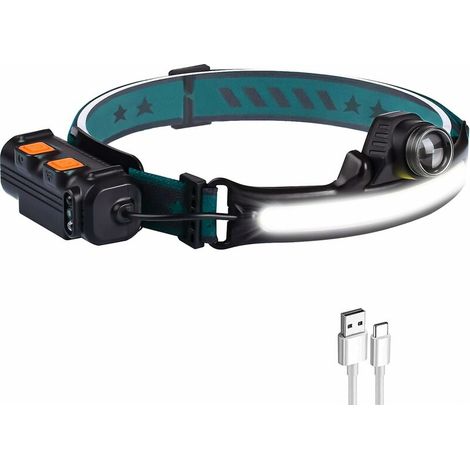 Lampe Frontale Rechargeable, LED Torche Frontale Étanche avec 2 Lampes, Batterie 2000mAh, COB Lampe Frontale Léger Réglable avec Mode Capteur Sensible Lefou (1/5)