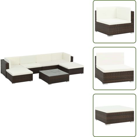 7-tlg. Garten-Lounge-Set mit Auflagen Poly Rattan Braun - Gartenmöbel - Lounge-Set - Outdoor Möbel - Rattan Gartenmöbel - Garten Sofa Set (1/5)