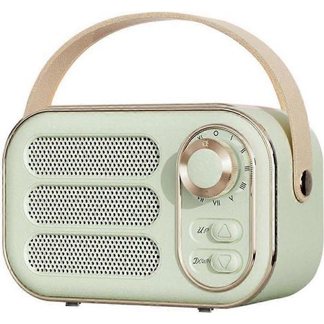 Enceinte rétro stéréo 360° Bluetooth, mini-enceinte style radio vintage, décoration intérieure, boîte à son verte pour l'extérieur (1/5)