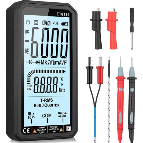 Multimètre Automatique Numérique TRMS 6000 Comptes avec Alarme Sonore/Lumineuse NCV Testeur Electrique Température Capacité Tension/Courant AC DC Résistance Fréquence Diode Continuité (1/5)