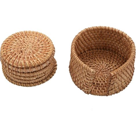 6-teiliges Set Getränkeuntersetzer, rund, Rattan-Geflecht, Durchmesser 8 cm (1/5)