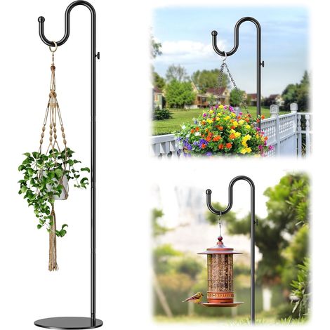 188cm Support à crochet de berger pour carillons, mangeoires et plantes Réglable, base robuste, support autoportant intérieur/extérieur, charge jusqu’à 9 kg (1/5)