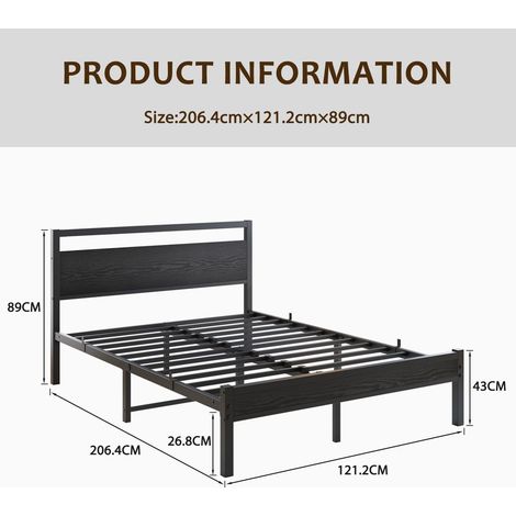 Cama 120x200 cm de metal y MDF negro con somier de láminas y espacio de almacenaje (1/5)
