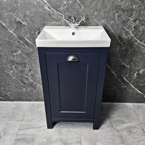 Derby 500mm Traditional Style Vanity Unit - Indigo Blue Oak - Optional Tap, No Tap & Waste (1/5)