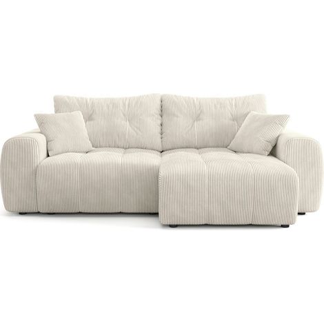 Canapé d'angle réversible convertible 4 places en velours côtelé beige - Alba