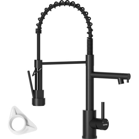 DAYONE Black Kitchen Tap with Two Spouts, 2025Upgrade Spring 360° Swivel Pull Down Kitchen Sink Mixer Tap, SUS304 Stainless Steel Commercial Kitchen Sink Tap with 2 Mode, UK G1/2 Kitchen Faucet
