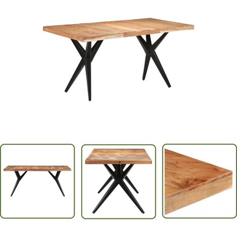 The Living Store Table de salle à manger 160x80x76 cm Bois d'acacia solide - Table À Manger - Table En Bois - Acacia Massif - Table Industrielle - Meubles De Salle À Manger (1/5)