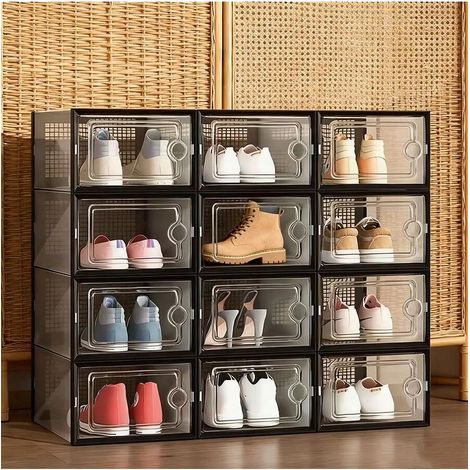 Boite A Chaussures - Ouverture Laterale - Transparente - Empilable - Anti-Poussiere - Pour Chambre A Coucher - Lot De 6 Ou 12