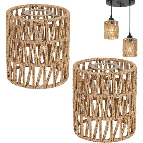 2 Pcs Abat Jour Rotin Corde Tissée à la Main Style Boho Décoration de la Maison pour E27 E26 Applique Suspendue Lampadaires Suspension Lustre