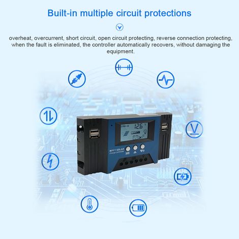 MPPT 60A 12/24V Solarladeregler, Autofokus-Panel, intelligenter Batterieregler mit 4 USB-Ausgängen, einstellbaren Parametern, LCD-Anzeige, Timer-Einstellung. (1/5)