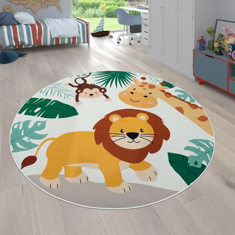 Paco Home Kinder-Teppiche, Kurzflor-Teppiche für Kinderzimmer mit vers. Designs Spielteppiche Bunt 200 cm Rund, Beige 3
