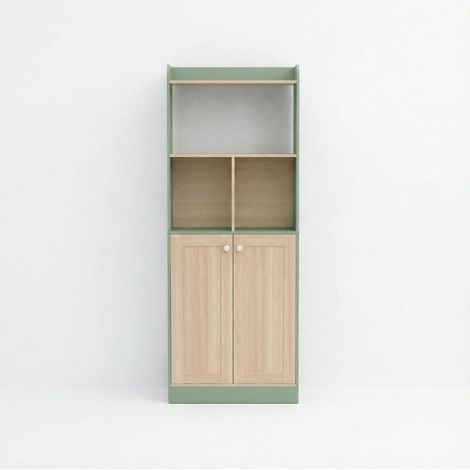 Modernes hohes Bücherregal 60 x 30 x 161,2 cm grün und Holz mit Ausstellungsfach (1/5)