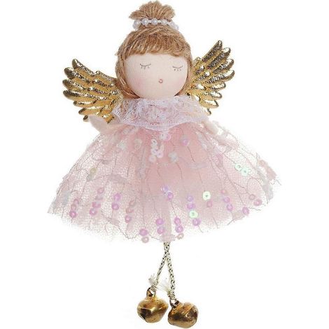 Mignon peluche ange poupée avec cloche, sapin de Noël pendentif, pour la maison pour les fêtes décoration de fête,Rose (1/5)