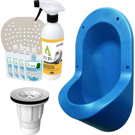 Urinoir sans eau encastrable TI'PI bleu + kit valve parachute + pack entretien
