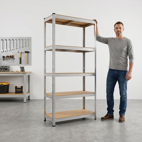 Etagère modulable charges lourdes- 5 Niveaux Acier 180x90x40CM,Étagères de Rangement Ajustable avec Crochets Idéal Garage Atelier Cuisine