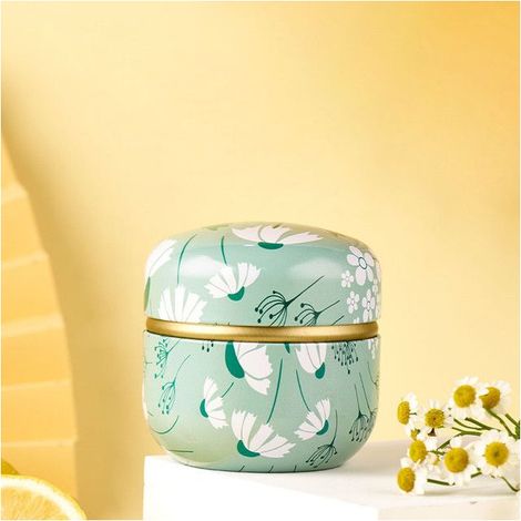 Scatola da tè giro Scatola da tè - tè Box-metallo - vintage-Stile - vasetto di archiviazione - 8,5 × 8,5 × 8,5 cm - Verde chiaro - Ferro (1/5)