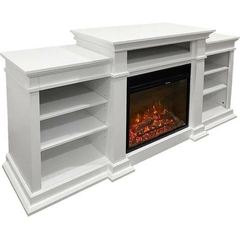 Dmora - Chimenea eléctrica Dtaglialatel, Estufa eléctrica, Hogar eléctrico de pared, Chimenea moderna, Made in Italy, 179x48 h81 cm, Blanco