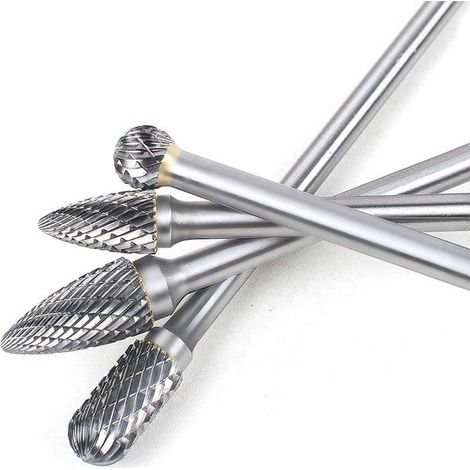 4 fraises longues carbure 6 mm – Double coupe pour racines et pierre – Set de limes rotatives à deux stries pour sculpture
