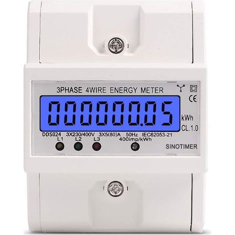 Energy Meter, 80A 4-Wire 3-Phase Digital LCD Electronic KWh DIN Rail Energy Meter (1/5)
