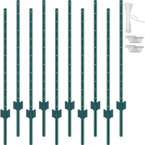 Poteaux de Clôture Métal VEVOR Lot de 10 Piquets 121,92 cm Acier au Carbone Q235 pour Jardin Potager Vert (1/5)