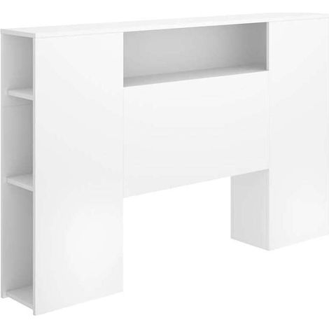Cabecero matrimonio con estantería Laura acabado blanco, 96cm(alto) 157.2cm(ancho) 23.4cm(fondo).