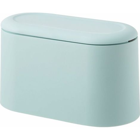 Mini Countertop Trash Can Press Cartridge Cover Trash Can Makeup Holder Vanity Bathroom Kitchen Car Office Desk (Light Blue) (1/5)