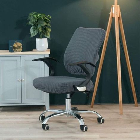 Housse de siège extensible pour chaise de bureau pivotante, gris, adaptée aux chaises de bureau, protection ajustable pour assise et dossier de chaise pivotante (1/4)
