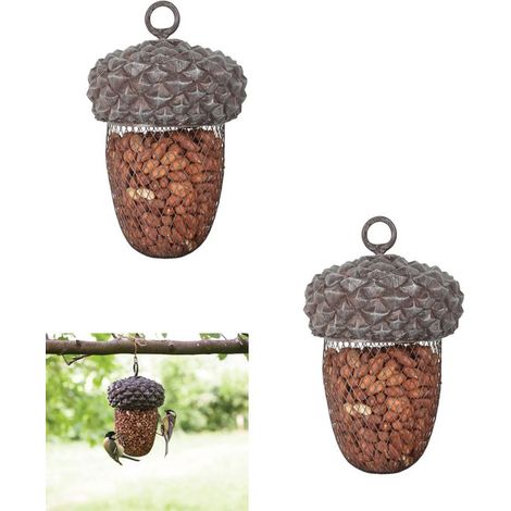 Comedero para pájaros de bellota de 2 piezas, Tubo para comedero de bellota, Dimensiones: 121221 cm, carboneros, Color marrón (1/5)
