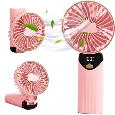 AMXCNOY Multifunktionaler, tragbarer Ventilator mit Digitalanzeige, 5 Geschwindigkeitsstufen, faltbarer Tischventilator mit stabilem Standfuß, ideal für Wimperntusche und Make-up – Rosa (1/5)