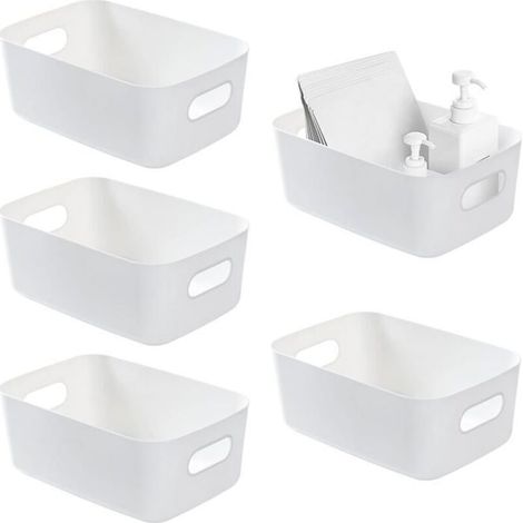 Rangement Plastique,Grand,5 PCS Boite Rangement Plastique Poussable,pour Cuisine, ,Armoires,Bureau(Blanc) (1/4)