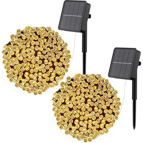 Solarleuchtenkette für den Außenbereich - [Set von 2] 12M 100 LED - Warmweiß - Wasserdicht