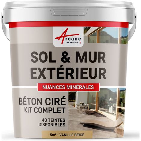 béton ciré, extérieur, pour sol, mur, terrasse, escalier, enduit, décoratif, minéral, en kit - 5 m² (en 2 couches) Vanille Beige - ARCANE INDUSTRIES