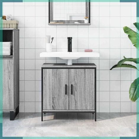 842449 Armoire lavabo de salle de bain sonoma gris 60x30x60 cm (1/5)